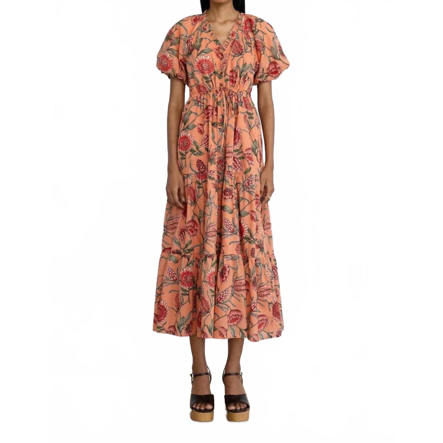 New Banjanan Poppy Midi Dress In Protea Crabapple